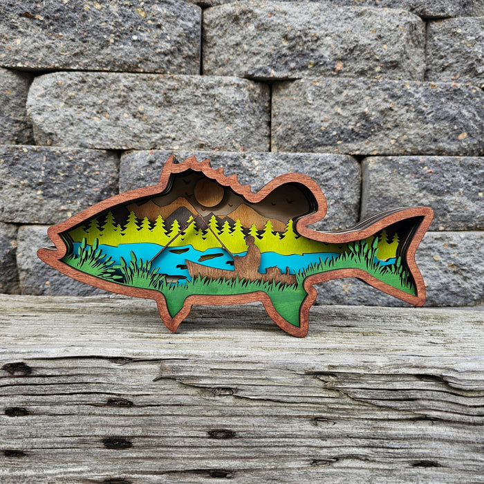 3D Fishing Man Sign Layered Art - Rustiva