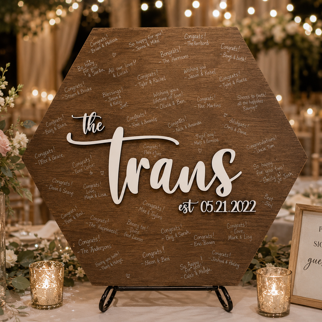 Rustic Wooden Wedding Guest Book - Hexagon
