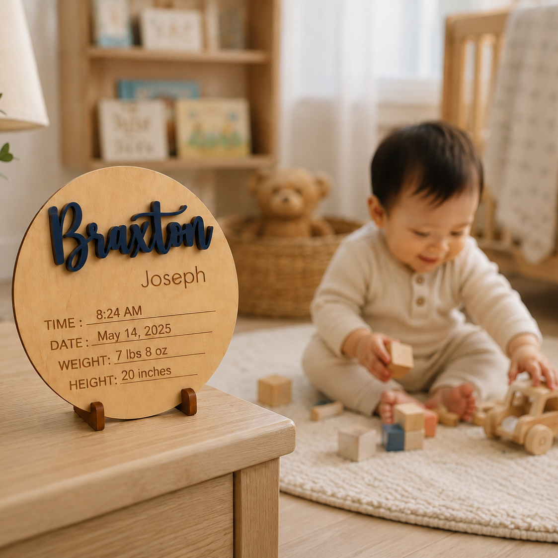 Custom Wooden Baby Announcement Sign