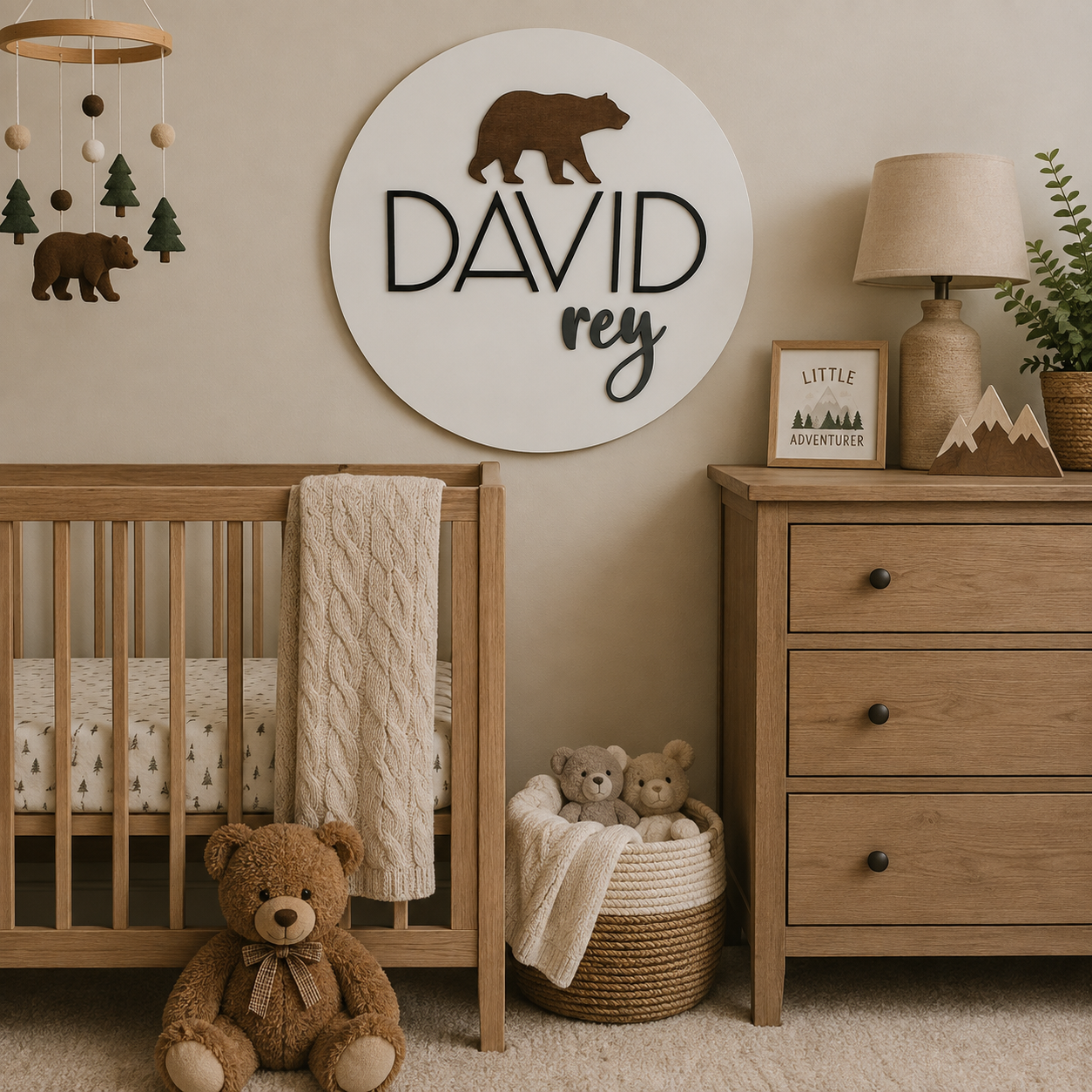 Custom Round Wood Nursery Name Sign
