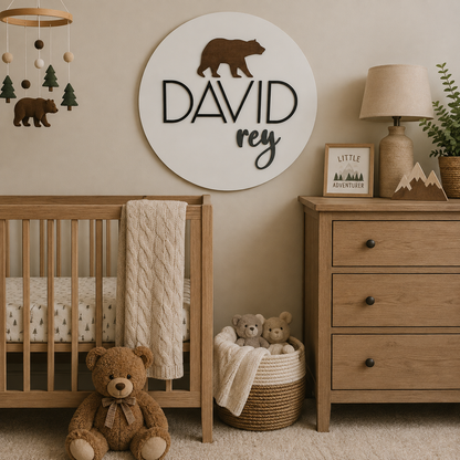 Custom Round Wood Nursery Name Sign - Rustiva