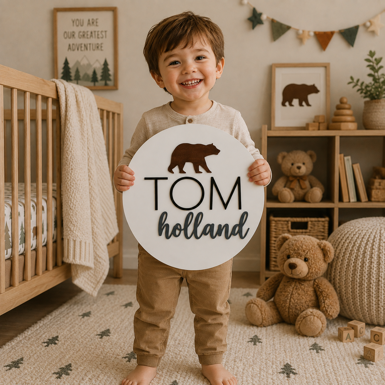 Custom Round Wood Nursery Name Sign