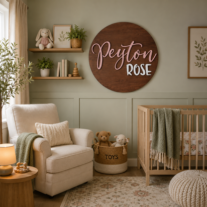 Custom Round Wood Nursery Name Sign - Rustiva