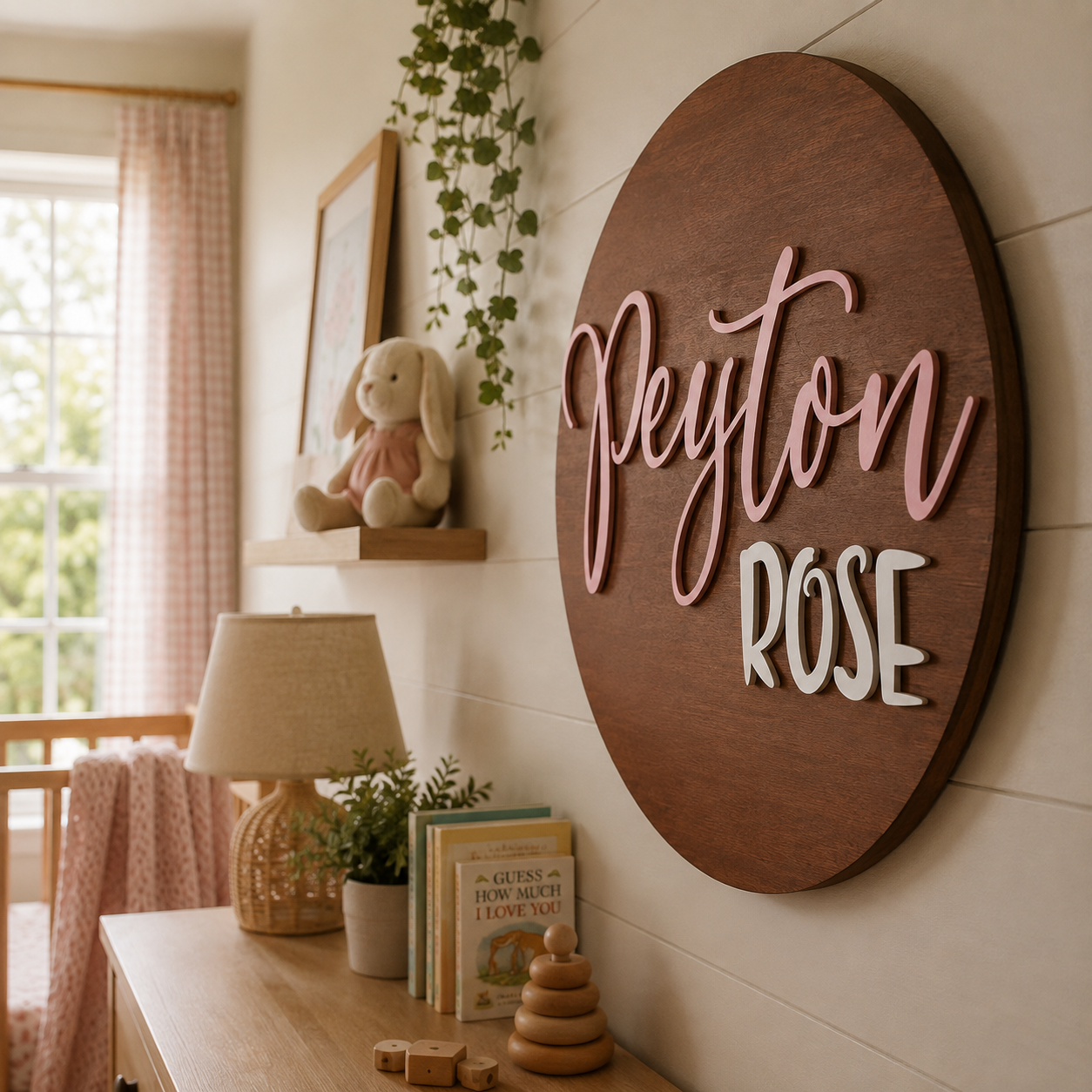 Custom Round Wood Nursery Name Sign