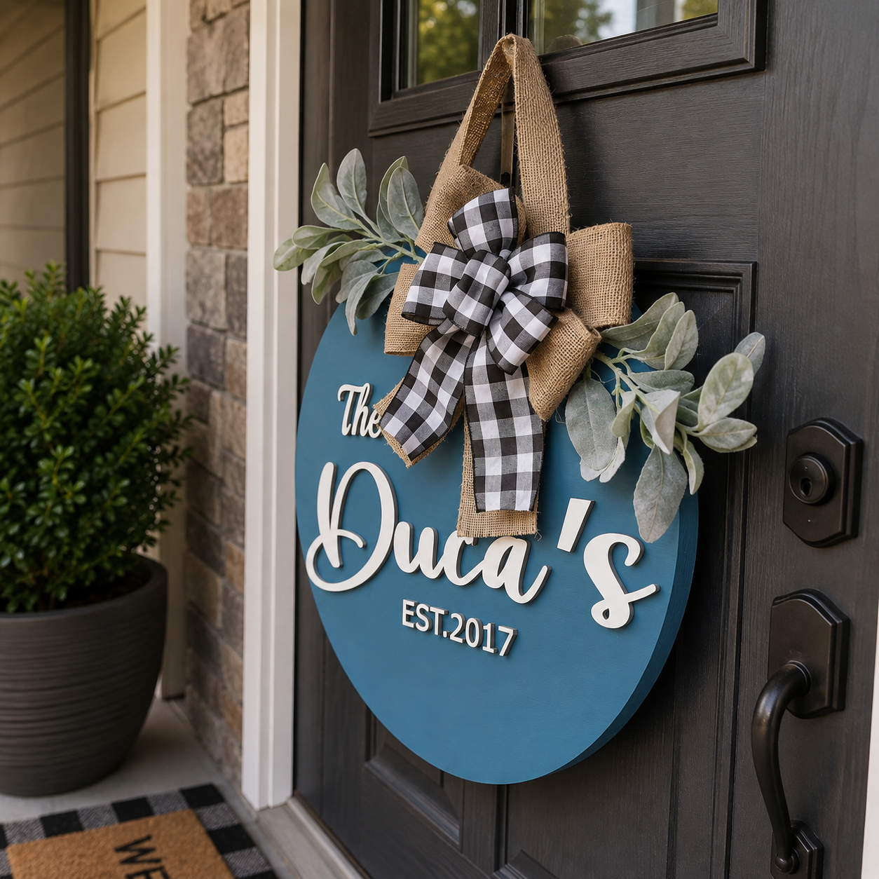 18" Personalized Wood Door Hanger - Last Name and Date