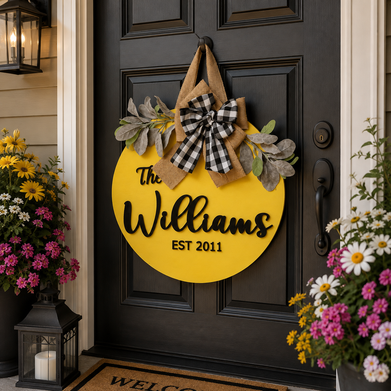 18" Personalized Wood Door Hanger - Last Name and Date