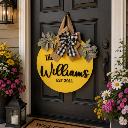 18" Personalized Wood Door Hanger - Last Name and Date - Rustiva