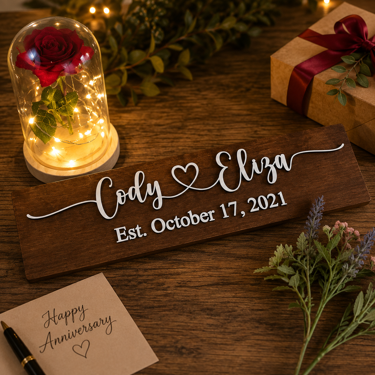 Couple name wood sign with Date