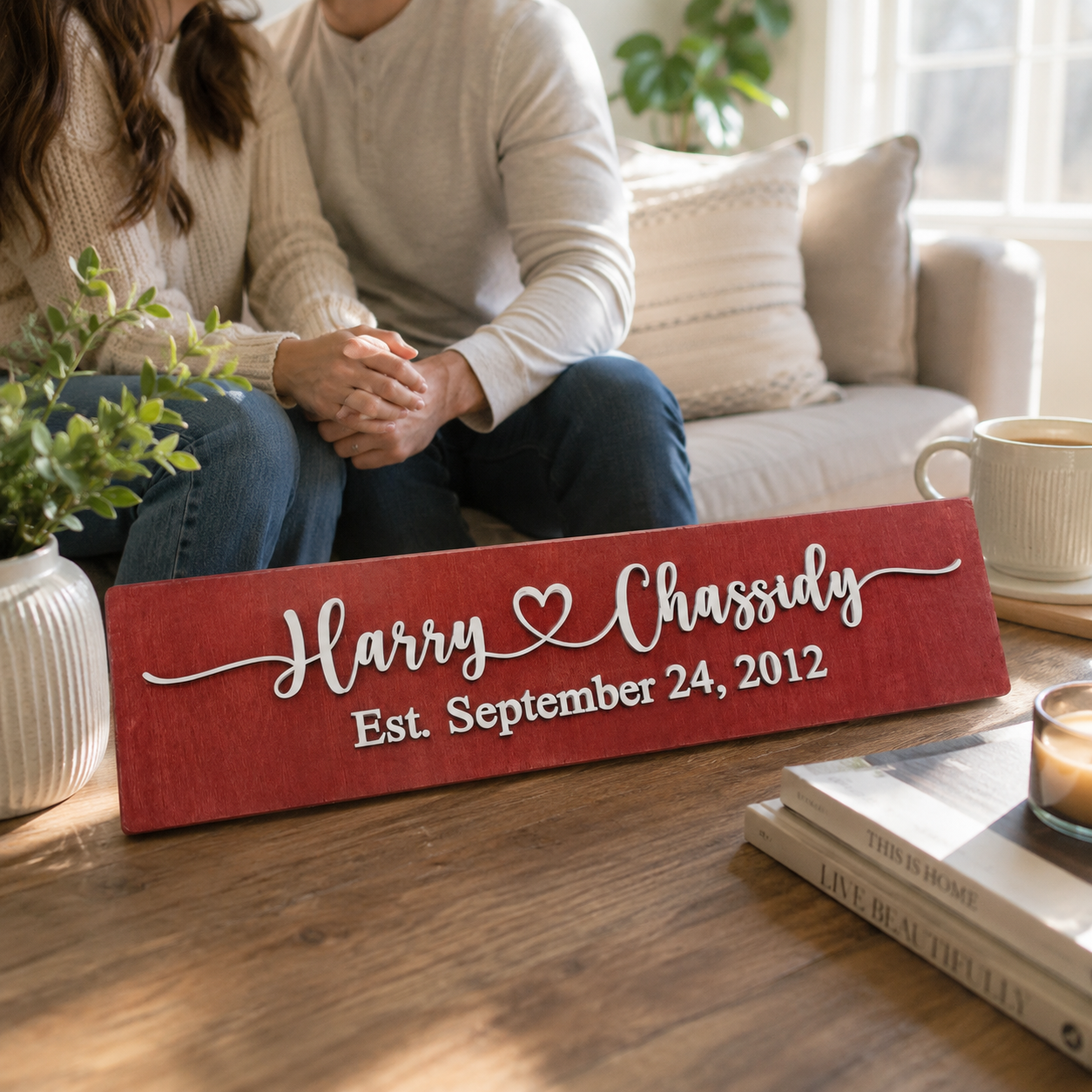 Couple name wood sign with Date