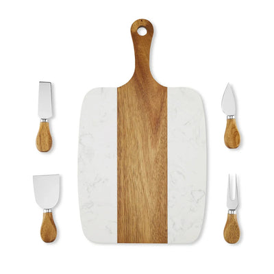 Personalized Wood and Marble Serving Board with Cheese knives set - Rustiva
