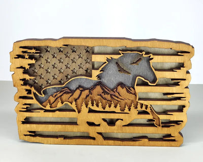 3D Horse With American Flag - Rustiva