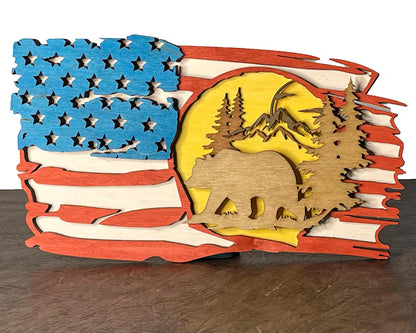 3D Bear American Flag