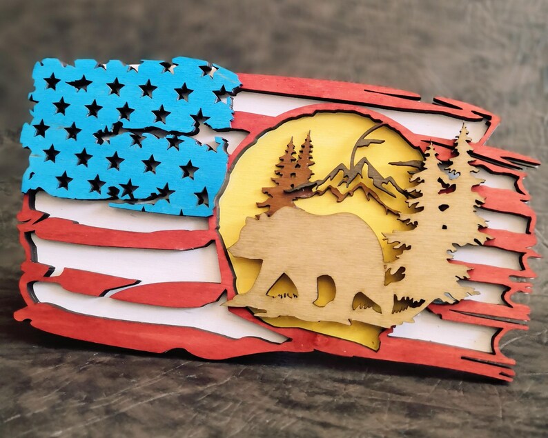 3D Bear American Flag