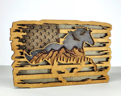 3D Horse With American Flag - Rustiva
