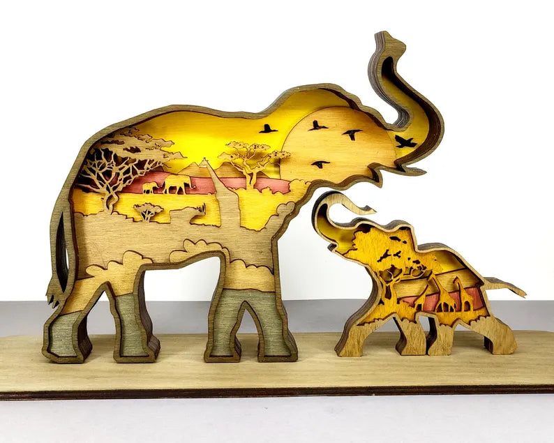 3D Mom and Baby Elephant