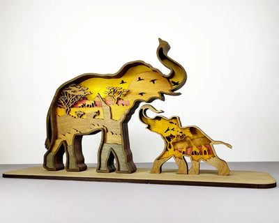 3D Mom and Baby Elephant - Rustiva