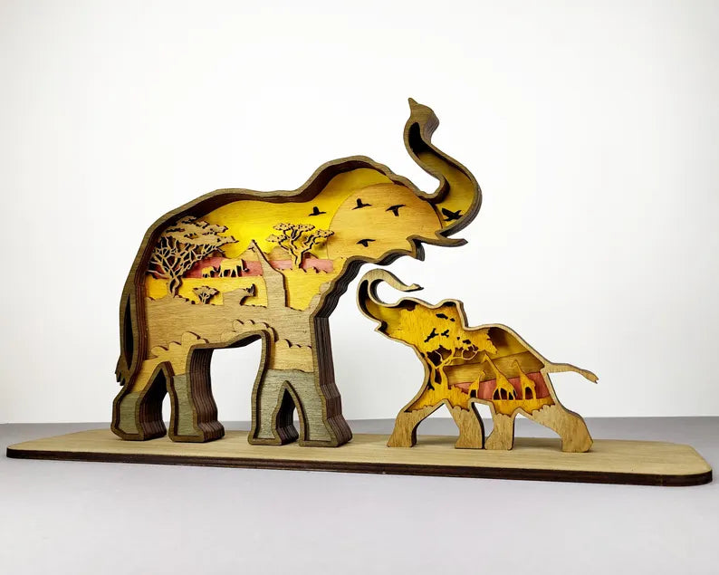 3D Mom and Baby Elephant