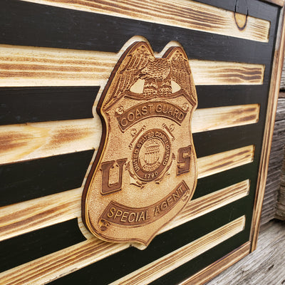 Rustic American Flag, US Carved Flag - Customized Logo, symbol - Coast Guard Special Agent - Semper-KIK