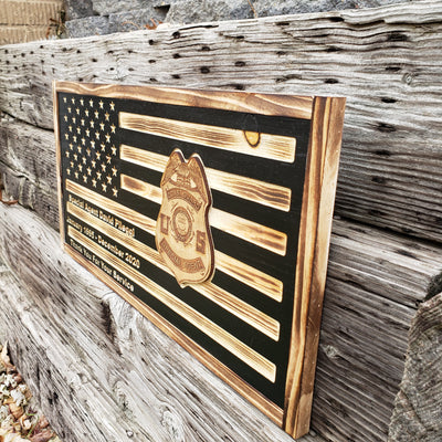 Rustic American Flag, US Carved Flag - Customized Logo, symbol - Coast Guard Special Agent - Semper-KIK