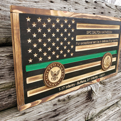 Rustic American Flag, US Carved Flag - Customized Logo, symbol - US Navy - US Army - Semper-KIK