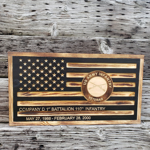 Rustic American Flag, US Carved Flag - Customized Logo, symbol - US Army Infantry Veteran - Semper-KIK