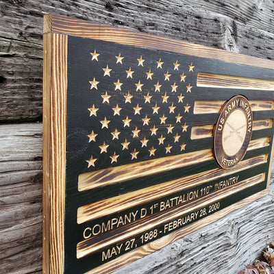 Rustic American Flag, US Carved Flag - Customized Logo, symbol - US Army Infantry Veteran - Semper-KIK
