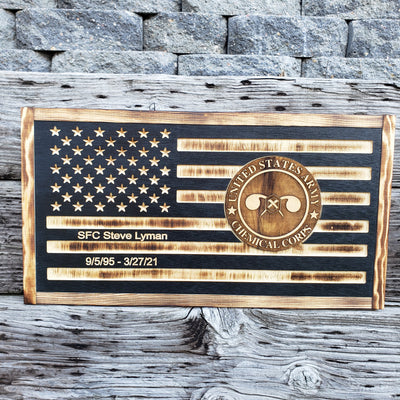 Rustic American Wooden Flag  - 3D Chemical Corps U.S Army - Semper-KIK
