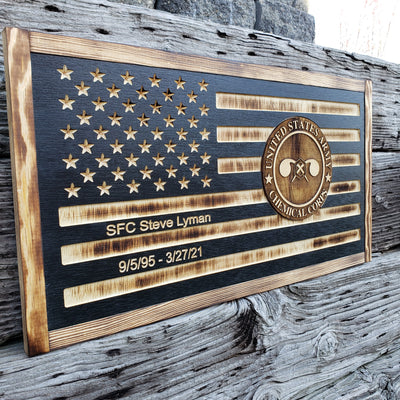 Rustic American Wooden Flag  - 3D Chemical Corps U.S Army - Semper-KIK