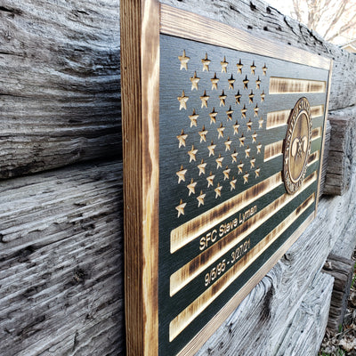Rustic American Wooden Flag  - 3D Chemical Corps U.S Army - Semper-KIK