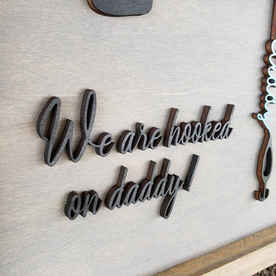 Father Day Fishing Pole Custom Sign  | Gray base - Black letters and pole - Semper-KIK