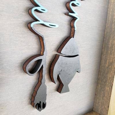 Father Day Fishing Pole Custom Sign  | Gray base - Black letters and pole - Semper-KIK
