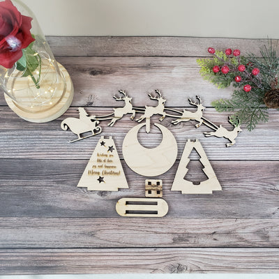 Rocking santa claus and deers christmas decoration with custom saying - Semper-KIK