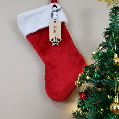 Custom Laser Cut Wood Stocking Tags - Snowflake design + Snowman beads - Semper-KIK