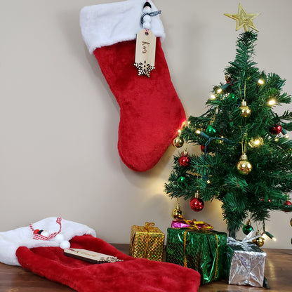 Custom Laser Cut Wood Stocking Tags - Snowflake design + Snowman beads - Semper-KIK