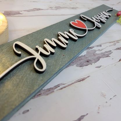 Couples name wooden sign 19"x3" with Red Heart - Free Shipping - Semper-KIK