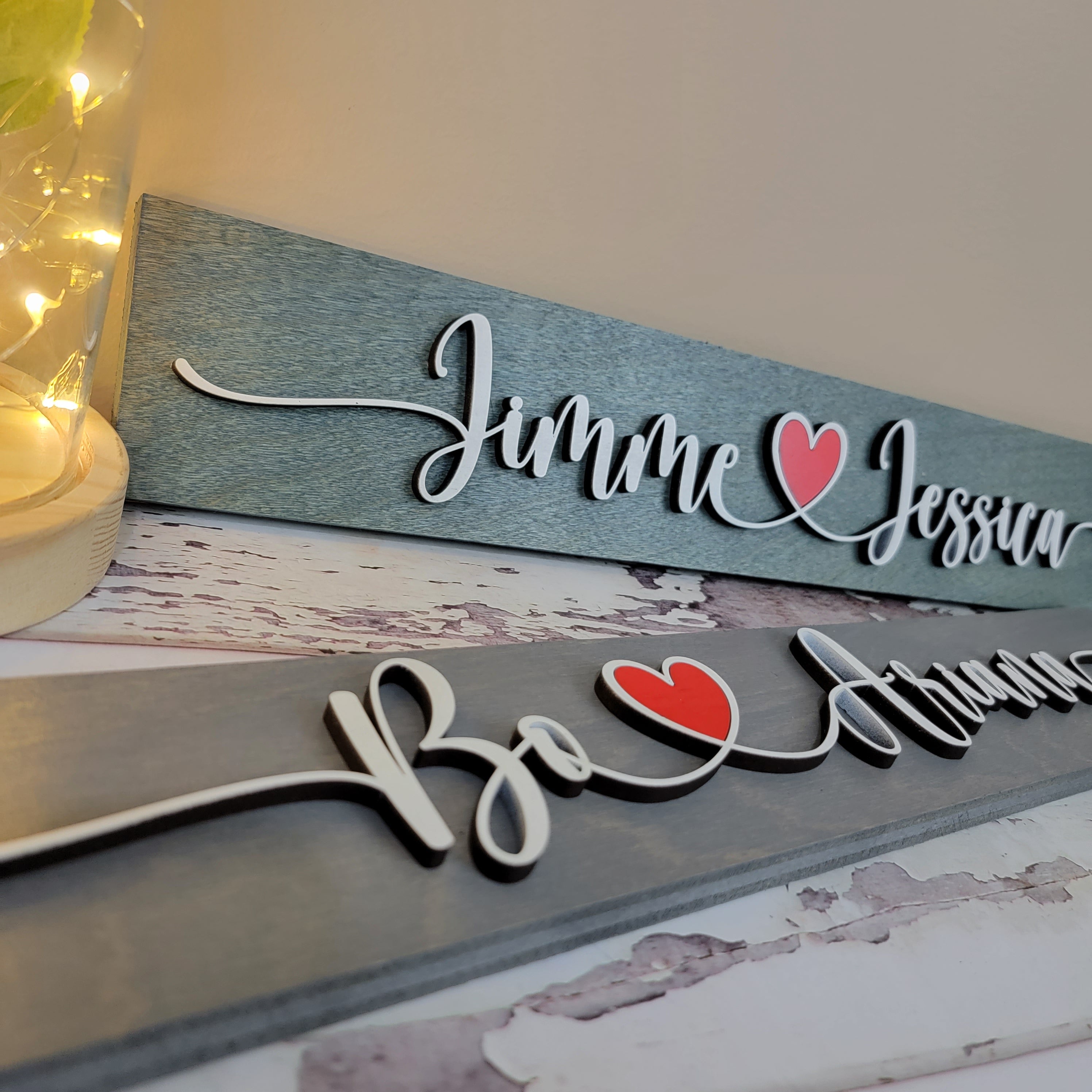 Couples name wooden sign 19"x3" with Red Heart - Free Shipping - Semper-KIK