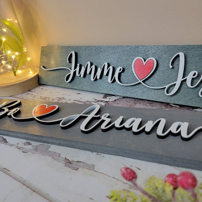 Couples name wooden sign 19"x3" with Red Heart - Free Shipping - Semper-KIK