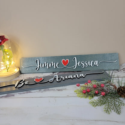 Couples name wooden sign 19"x3" with Red Heart - Free Shipping - Semper-KIK