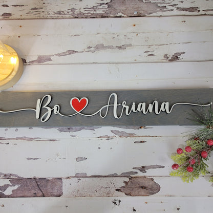 Couples name wooden sign 19"x3" with Red Heart - Free Shipping - Semper-KIK