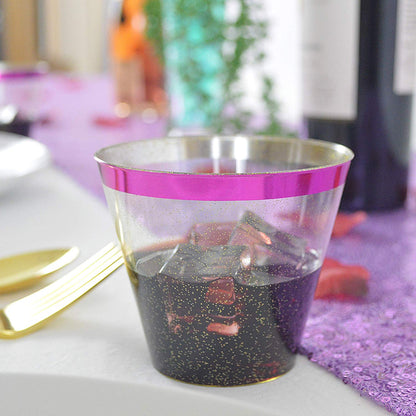 Semper-KIK Purple Disposable Cups. 9 oz Glitter Plastic Cups (Set of 100) with Shiny Purple Trim - Purple Party Supplies for Wedding Cups, Under the Sea, Mermaid Decorations, Baby Shower - Semper-KIK