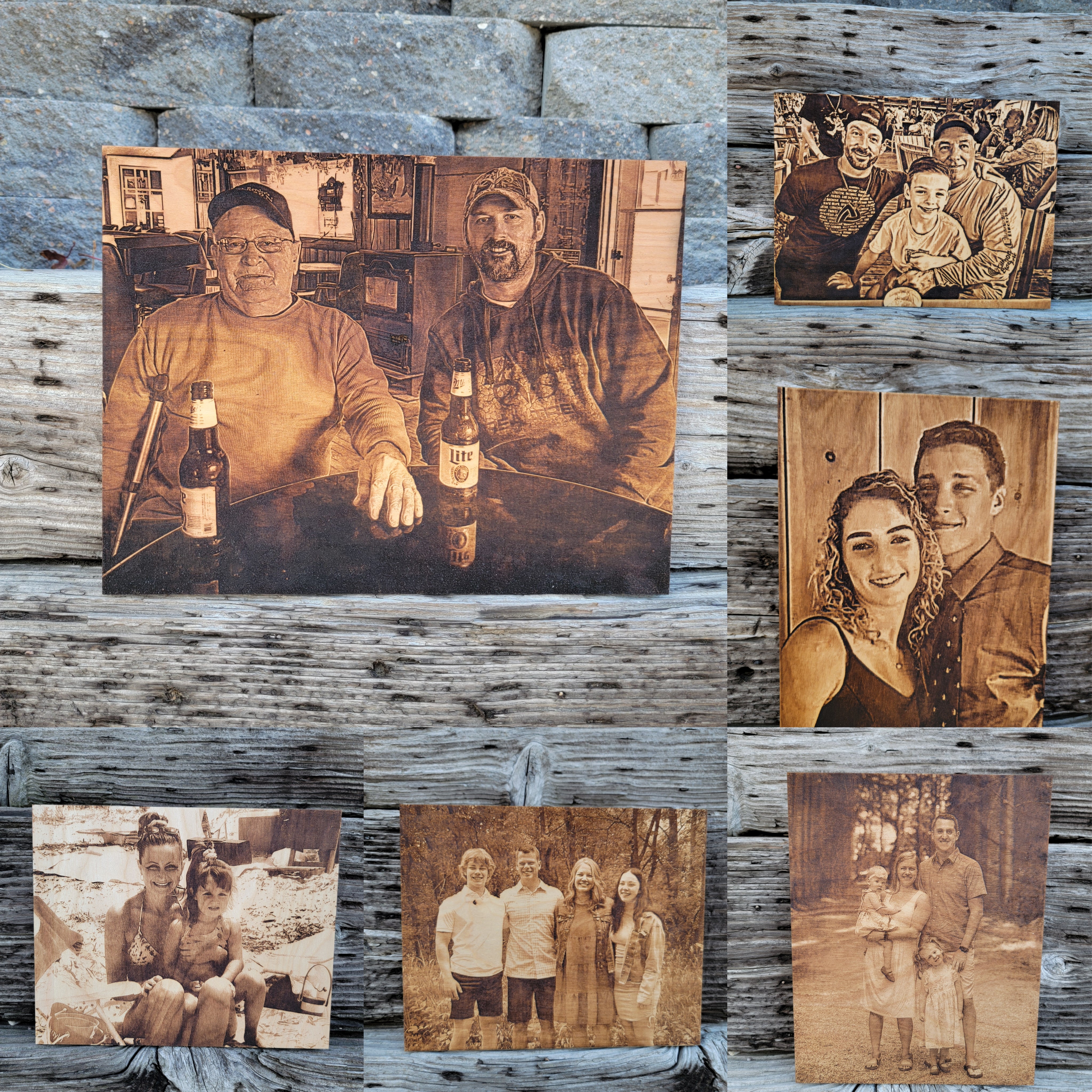 Wedding photo custom laser engraved onto a wooden keepsake