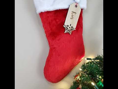 Custom Laser Cut Wood Stocking Tags - Snowflake design + Snowman beads