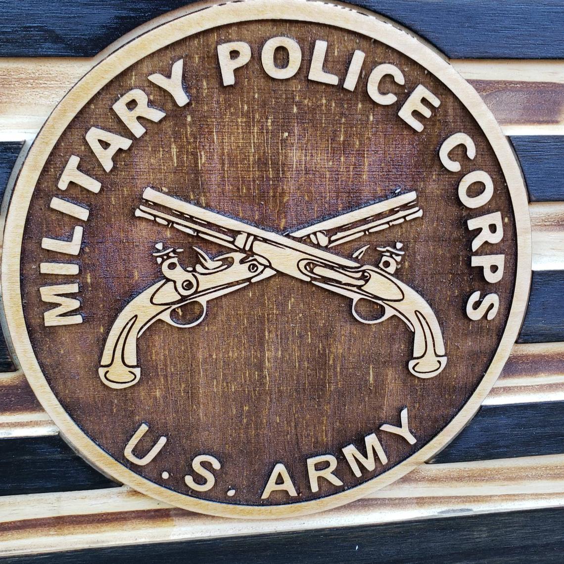 Rustic Wooden Flag  - 3D Military Police Corps U.S Army - Semper-KIK