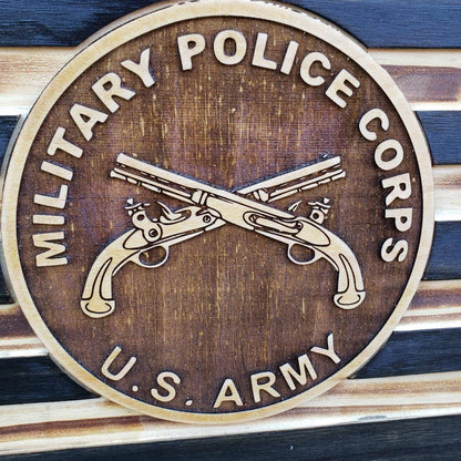 Rustic Wooden Flag  - 3D Military Police Corps U.S Army - Semper-KIK