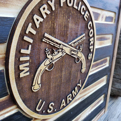 Rustic Wooden Flag  - 3D Military Police Corps U.S Army - Semper-KIK