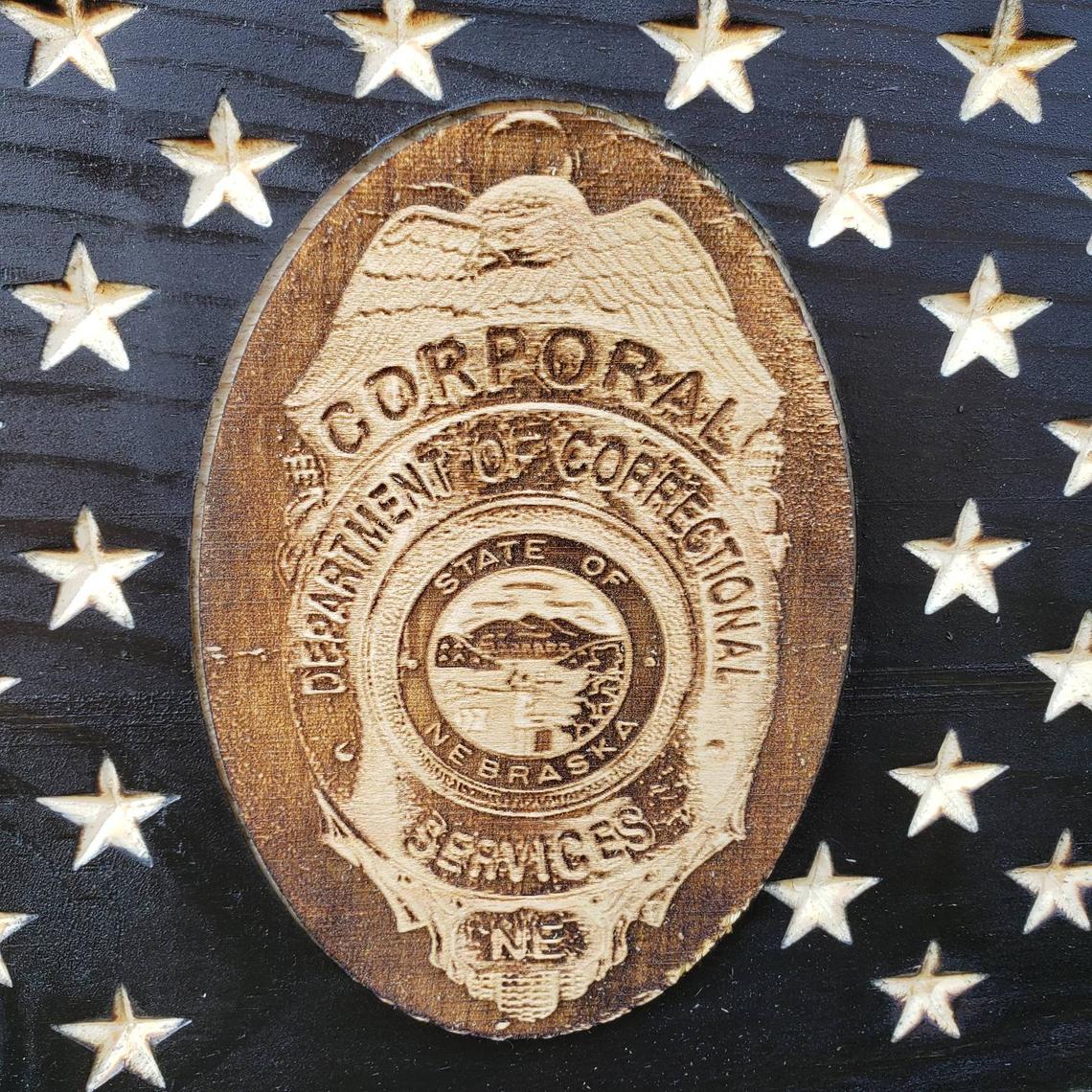 Rustic American Flag, US Carved Flag - Customized Logo, symbol - Department of Corrections - Semper-KIK