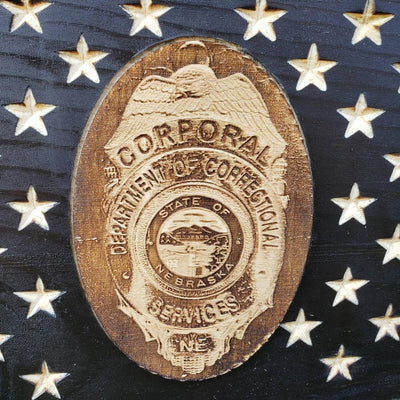 Rustic American Flag, US Carved Flag - Customized Logo, symbol - Department of Corrections - Semper-KIK
