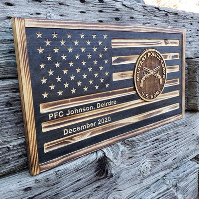 Rustic Wooden Flag  - 3D Military Police Corps U.S Army - Semper-KIK