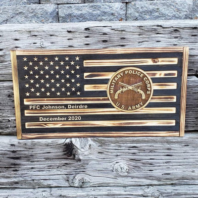 Rustic Wooden Flag  - 3D Military Police Corps U.S Army - Semper-KIK