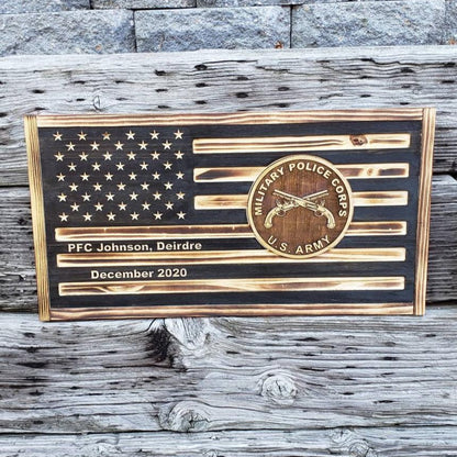 Rustic Wooden Flag  - 3D Military Police Corps U.S Army - Semper-KIK